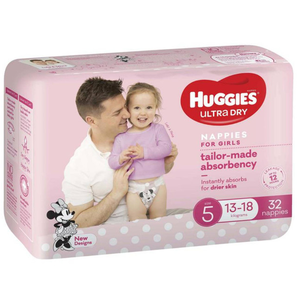 Huggies Ultra Dry Nappies Walker 13-18kg Girl Size 5