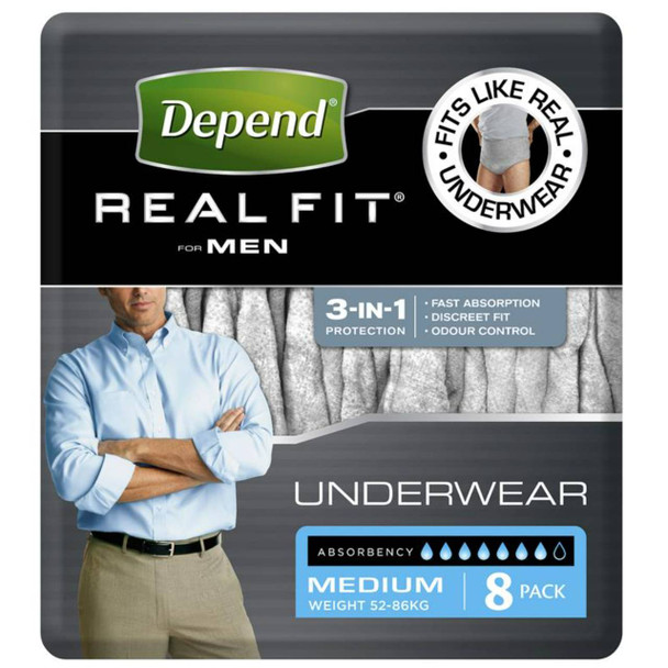 Depend Real Fit Underwear For Men - 8 Pack