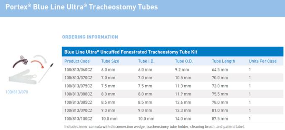 Blue Line Ultra Tracheostomy Uncuffed Fenestrated Inner Cannula