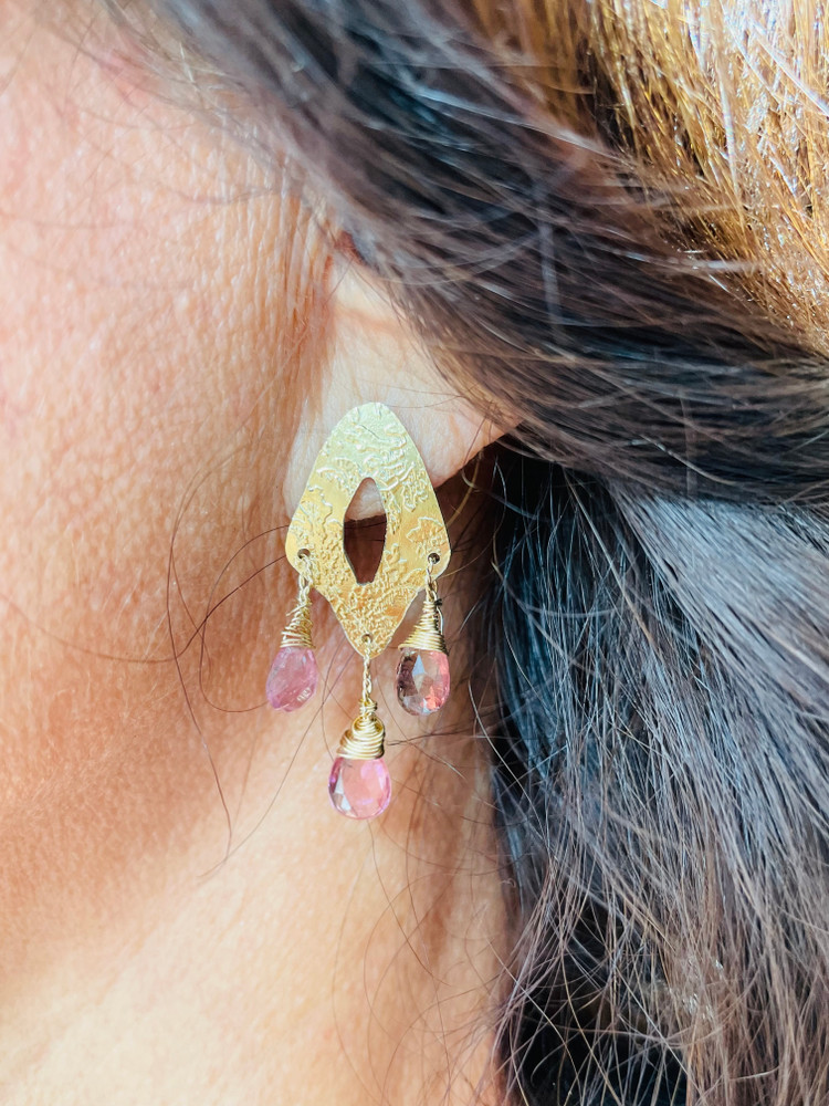 Faceted tourmaline and 18K bimetal earrings