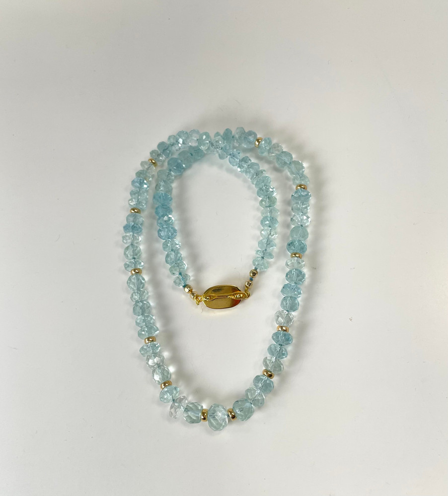 Faceted aquamarine necklace with 14K gold accents