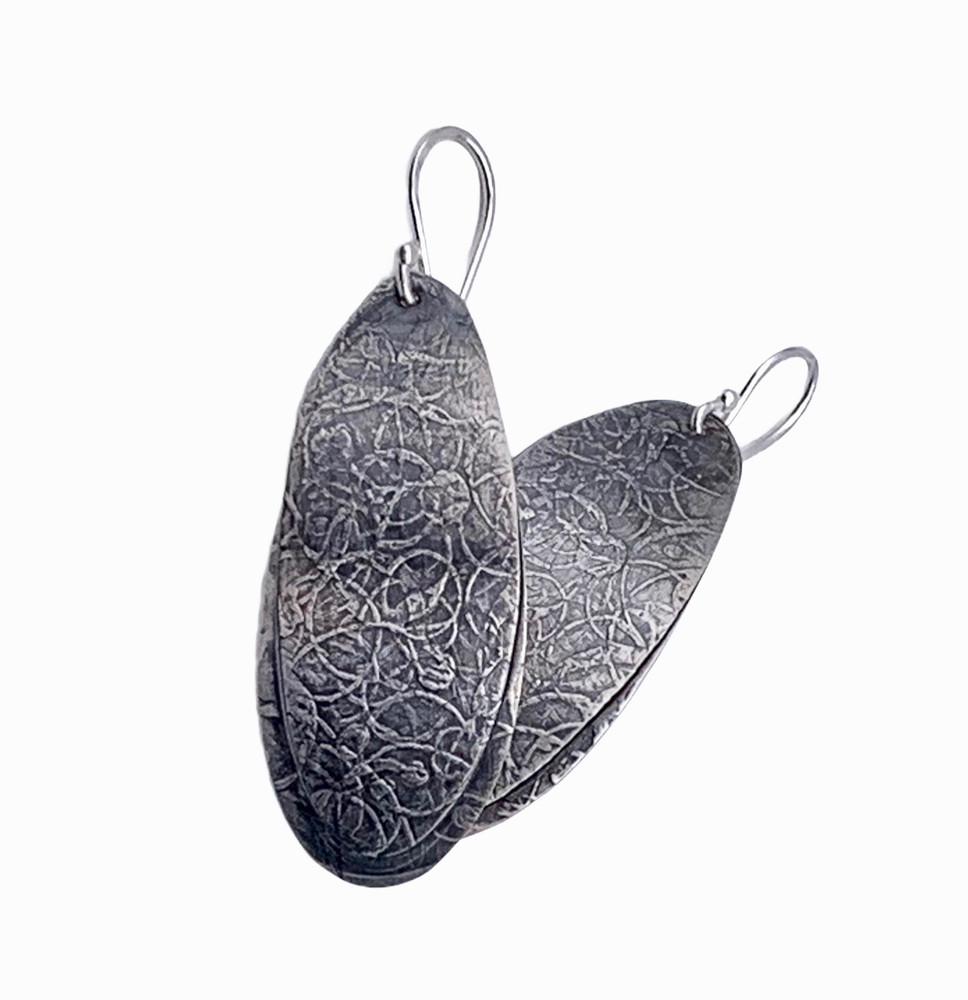 Sterling Silver Etched  Oval Earrings