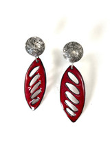 Sterling silver and red enamel leaf earrings