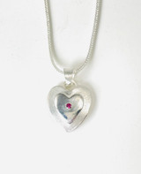 Sterling silver double heart necklace with  rhodolite garnet