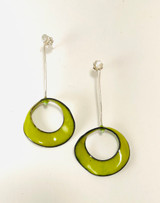 Chartreuse enamel mobius earrings with sterling silver