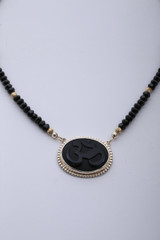 Sterling Silver Necklace with Black Spinel Beads and Carved OM Onyx