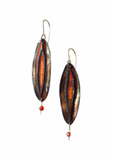 Fold formed rust and gold enamel earrings with carnelian drops Fold formed rust and gold enamel earrings with carnelian drops