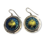 IRIDESCENT GLASS BUG EARRINGS SET IN STERLING SILVER WITH STERLING SILVER EAR WIRES