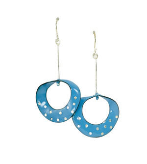 Blue enamel mobius earrings with silver dots