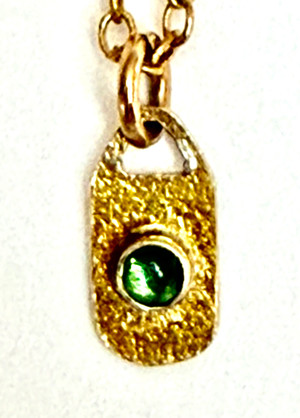 SS & 22k bimetal pendant with sm green tourmaline cab 14kGF bale