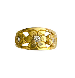 14k 3 flower ring set with diamonds