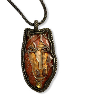Chestnut Cloisonne Horse Pendant - with citrine cab
