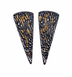 Sterling Silver and 24K Gold Oxidized Keum Boo Mushroom Post Earrings