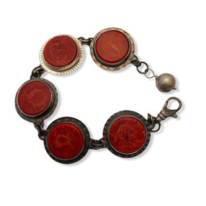 Red sponge coral and sterling silver bracelet