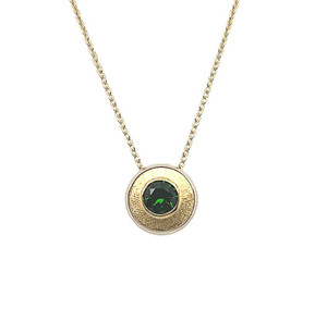 1.03 ct chrome diopside gemstone  in gold slider pendant with 14K and 18K gold elements. gold chain is separate