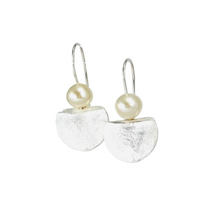 Sterling silver half moon earrings with pearl