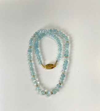 Faceted aquamarine necklace with 14K gold accents