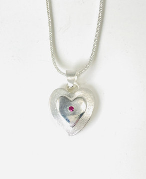 Sterling silver double heart necklace with  rhodolite garnet