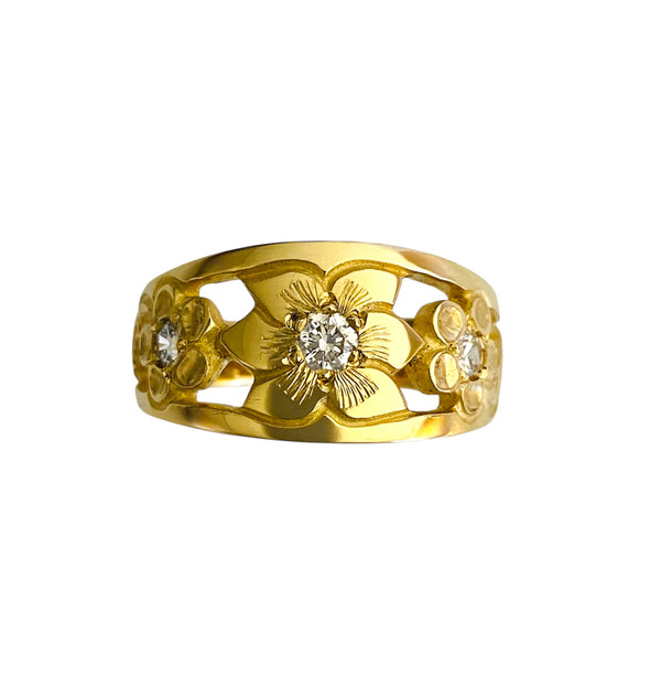 14k 3 flower ring set with diamonds