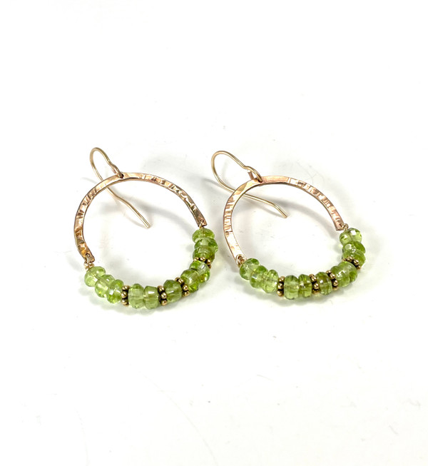 Faceted peridot hoops in 14K GF