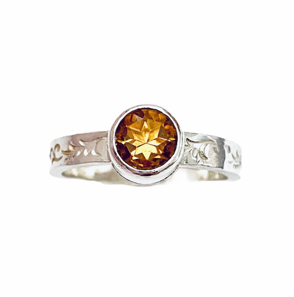 Sterling silver stackable ring with round faceted Citrine - size 6 1/4