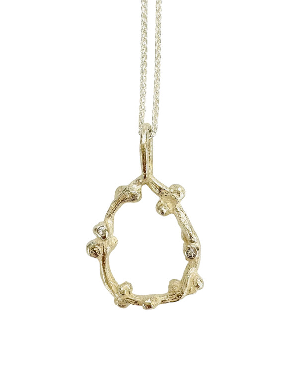 Sterling silver vine  pendant with white sapphires