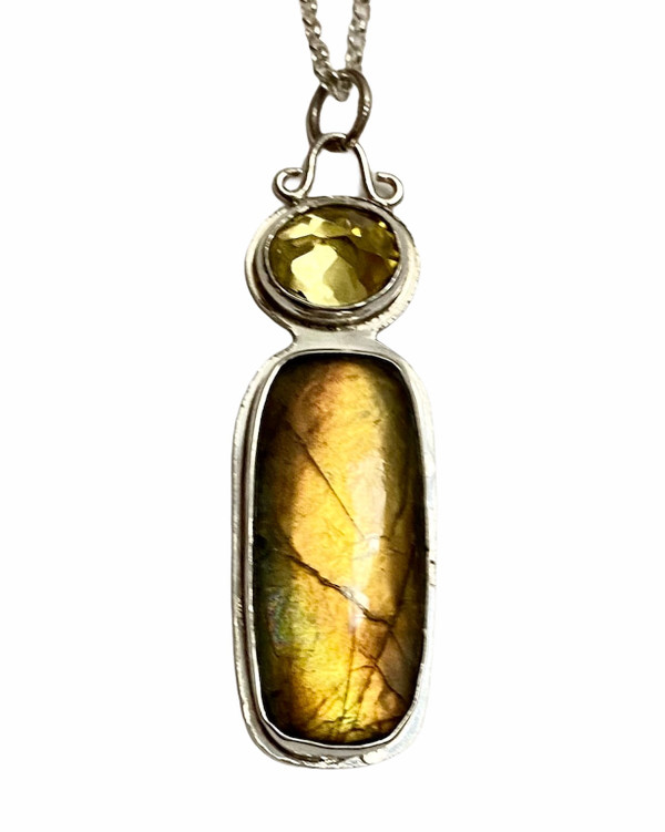 Sterling silver pendant with faceted citrine and yellow/green labradorite