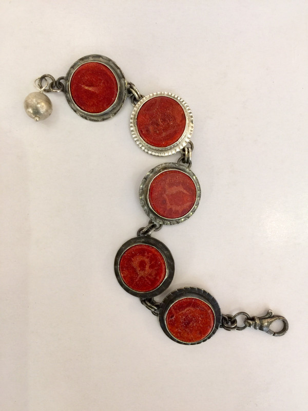 Red sponge coral and sterling silver bracelet
