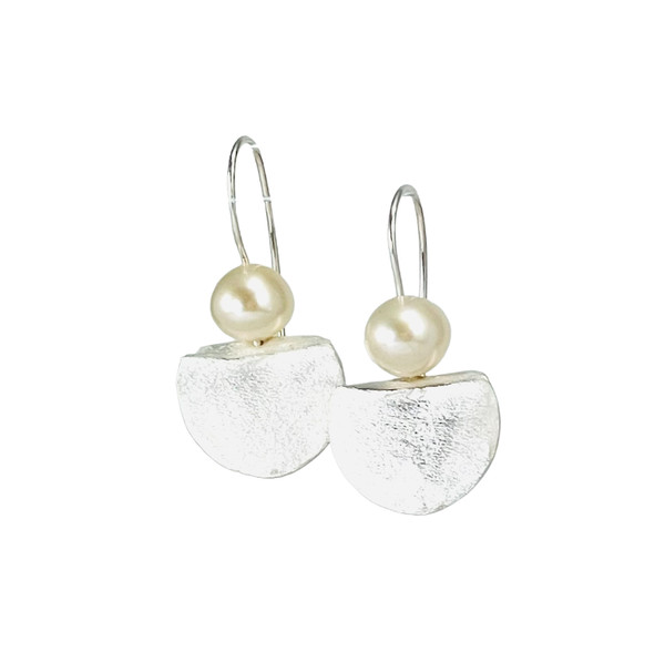 Sterling silver half moon earrings with pearl