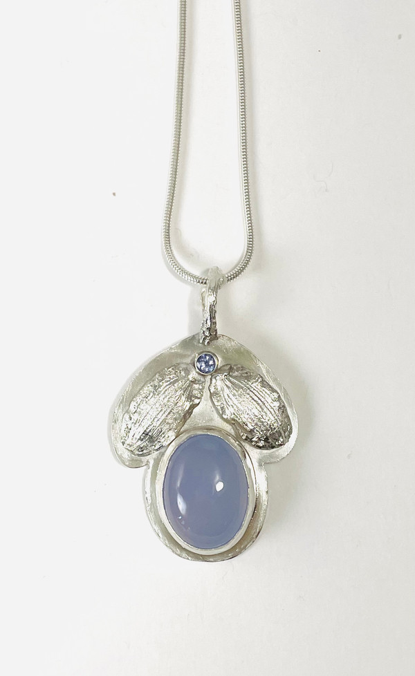 Sterling silver, blue chalcedony and faceted tanzanite pendant