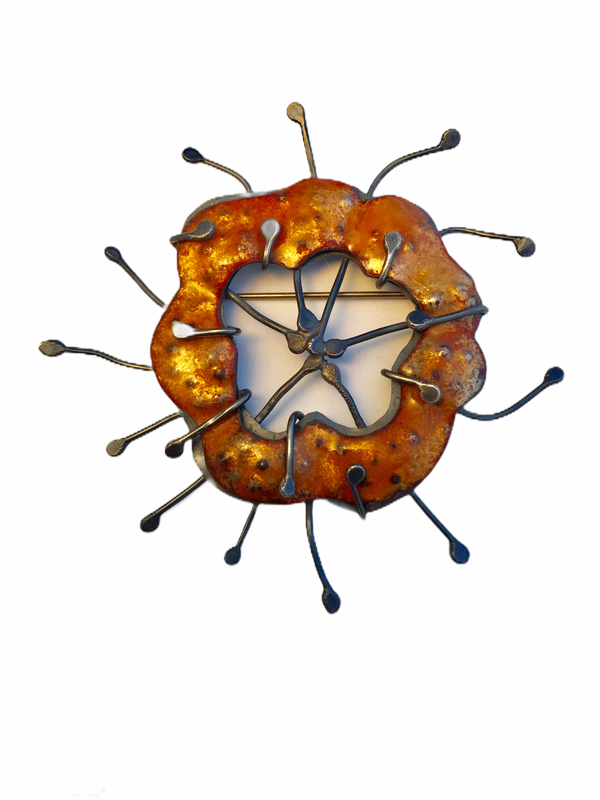 Orange enamel and sterling wreath pin