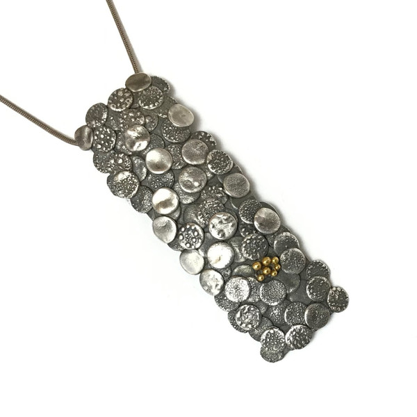 Fine silver and Sterling Silver Long Circle Pendant with 22k Gold