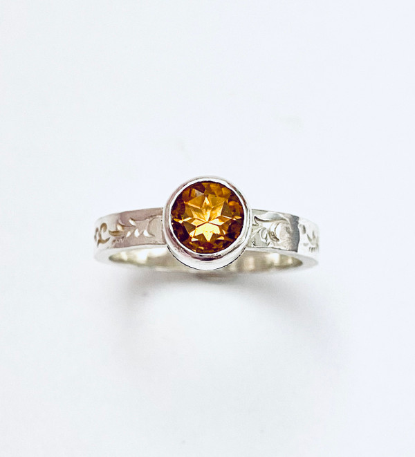 Sterling silver stackable ring with faceted round Citrine