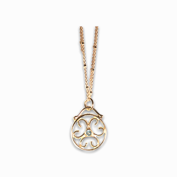 Sterling Silver 16mm Circle with 3mm faceted Aquamarine.  Family, Friendship, Faith