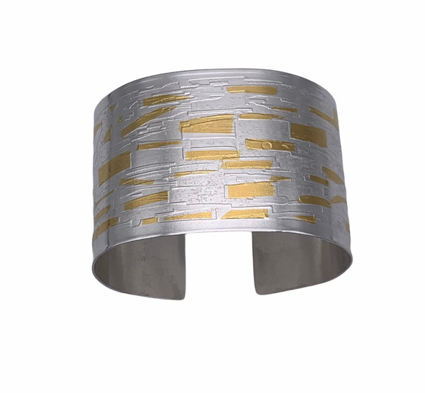 Sterling Silver and 24K Gold Keum Boo Etched Cuff