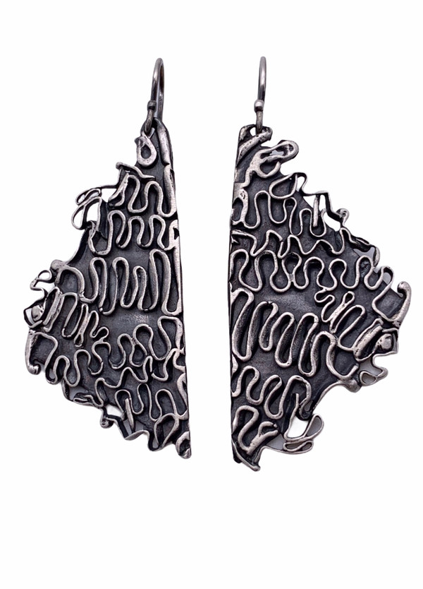 Sterling Silver Oxidized Wave Earrings