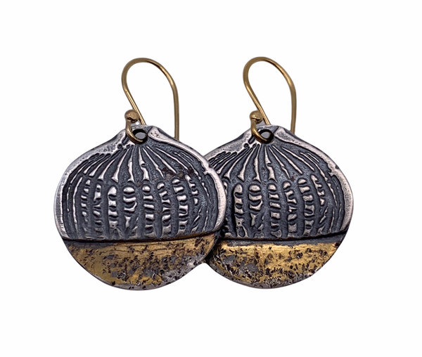 Sterling Silver and 24K Gold Oxidized Keum Boo Etched Pumpkin Earrings