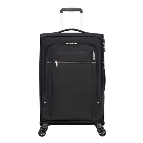 133190-1062 - https://www.luggagesuperstore.co.uk/media/catalog/product/p/r/prod_col_133190_1062_front.jpg | American Tourister Crosstrack 67cm Expandable Suitcase Black/Grey