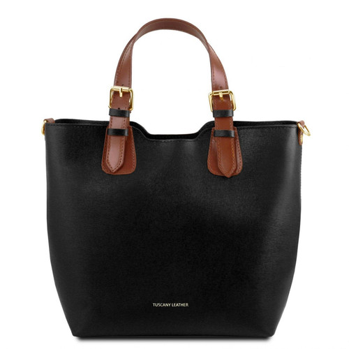 TL141696-1696_1_2 - Tuscany Leather Saffiano Handbag Black