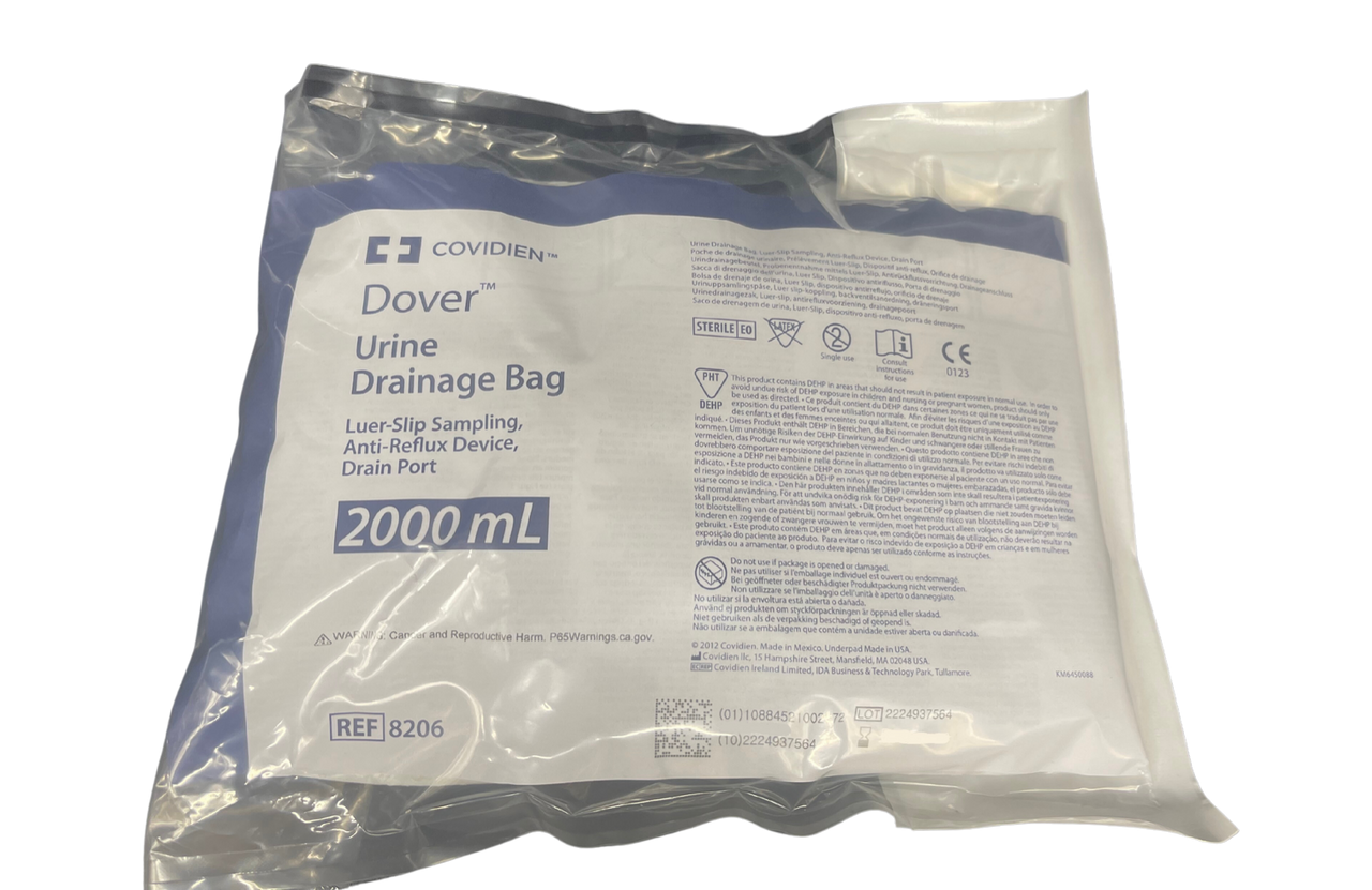 Dover Bedside Urine Drainage Bag, Anti-Reflux, Drain Tube, 4000ml, 1 Each