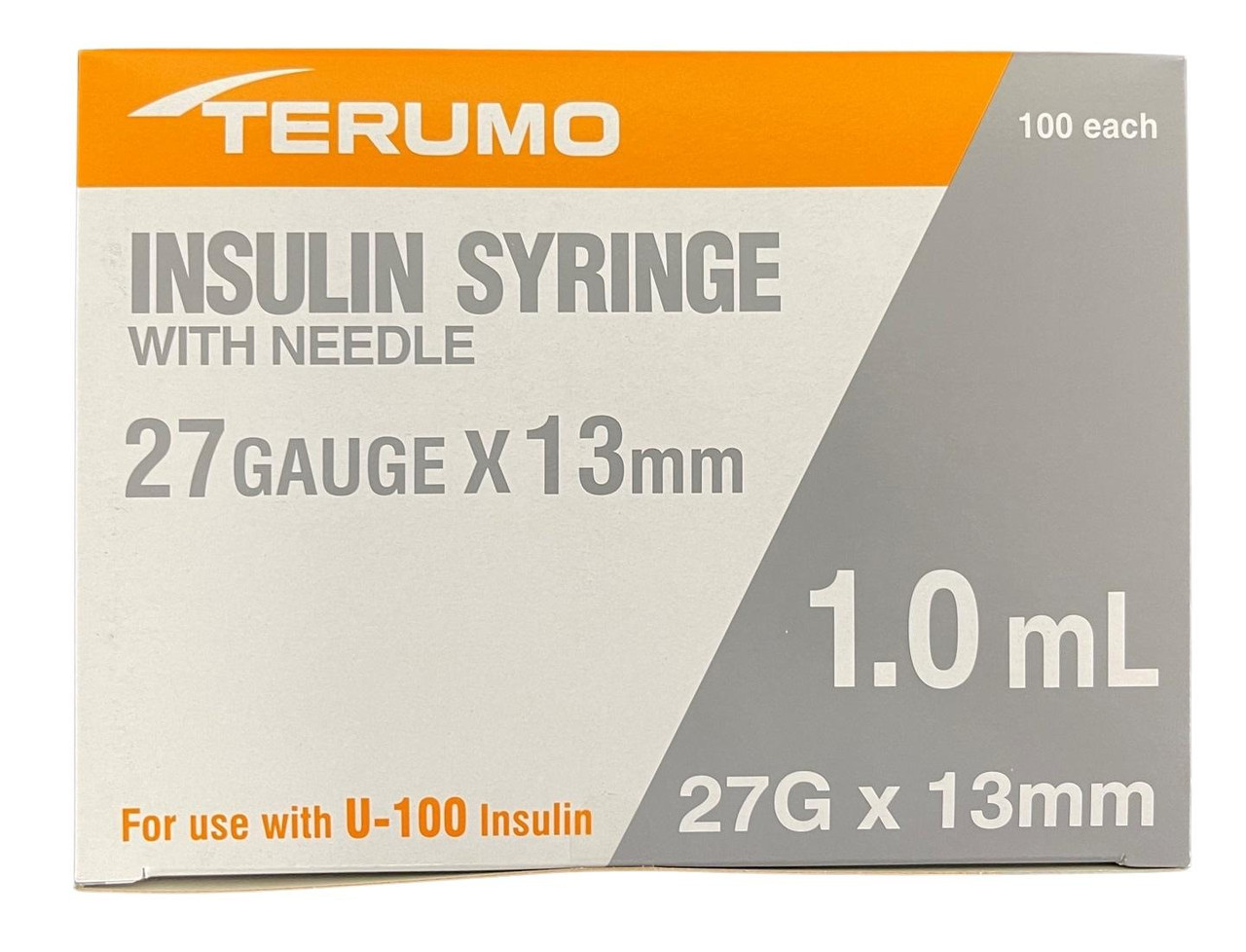 Terumo Insulin Syringes 100IU/ml 1ml 27G x 1/2 inch (100 syringes)