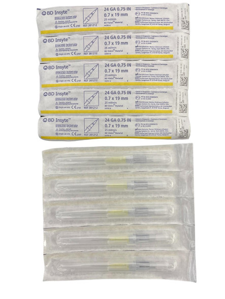 BD Insyte IV Cannula with BD Vialon Biomaterial 24G x 0.75" (0.7x19mm) Yellow - Box of 50