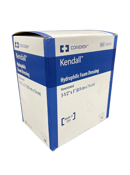 Kendall Hydrophilic Foam Dressing 8.9 X 7.6Cm Fenestrated Sterile 55535 _ 10Pcs