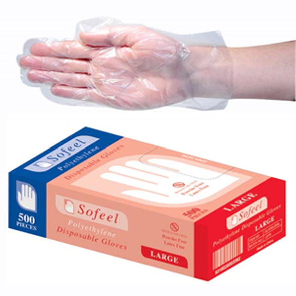 Sofeel Disposable Polyethylene Gloves Large Powder Free Latex Free Recyclable