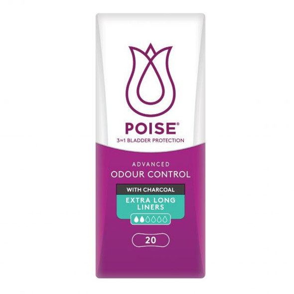 Poise Charcoal Extra Long Liners Female, 25mL, White - All Packaging