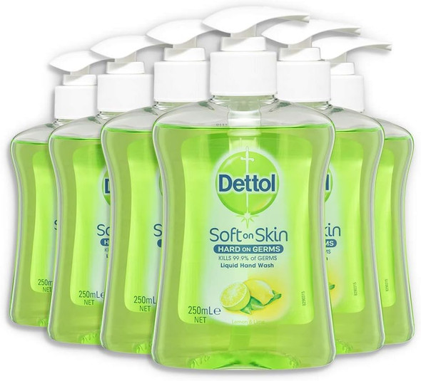 Dettol Liquid Hand Wash Refreshing Lemon Lime Anti-Bacterial Pump, 6 Pack