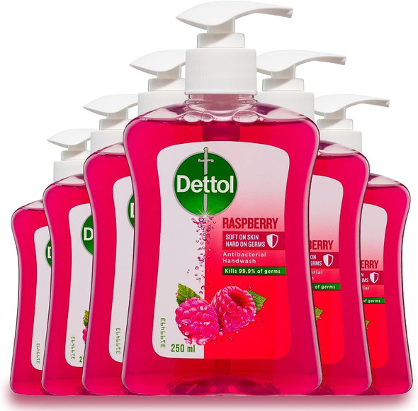 Dettol Liquid Hand Wash Raspberry and Pomegranate Pump Anti-Bacterial, 250ml x 6
