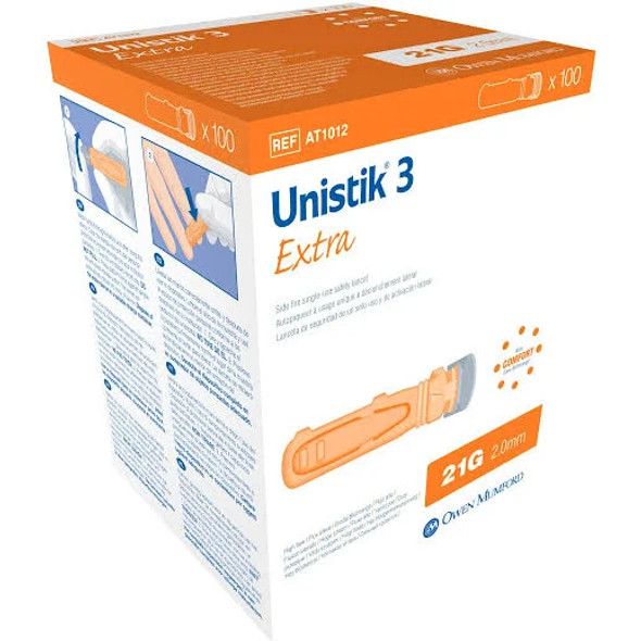 Unistik 3 Extra Blood Device, Box of 100 (AT1012)
