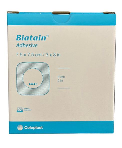 Coloplast Biatain Foam 7.5cm X 7.5cm Adhesive All Packaging