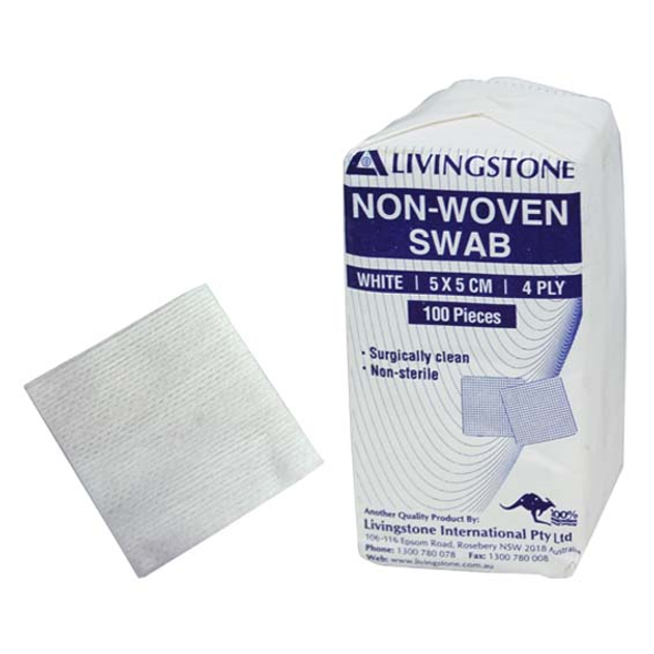 Non-Woven Swabs, Superior Absorbency, White, 4 Ply, 5 x 5 cm